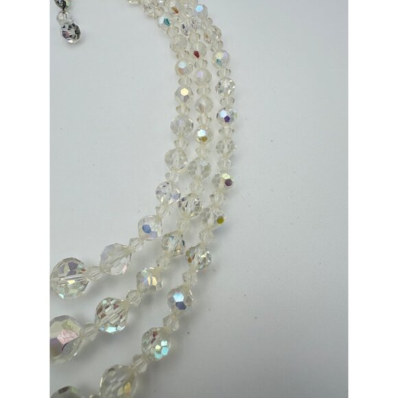 1950s vintage triple 3 strand faceted aurora borealis glass beaded necklace - Picture 4 of 10